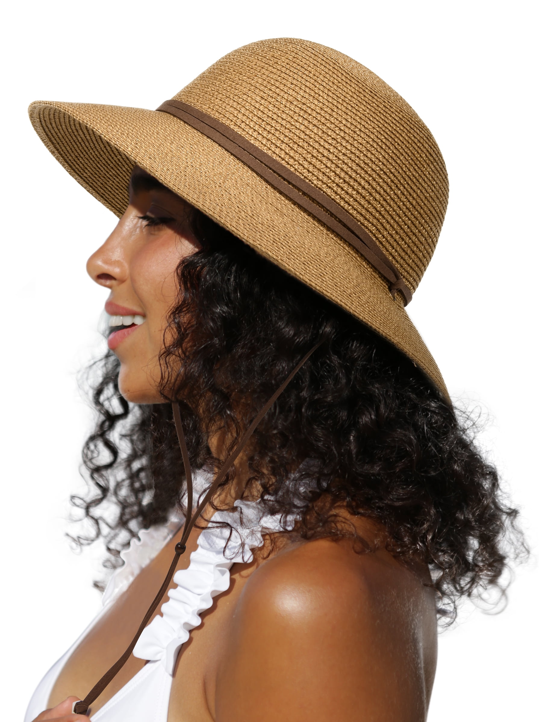 Women Wide Brim Sun Hat with Wind Lanyard Beach Summer Sun Straw