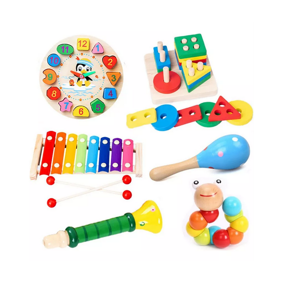6pc Paquete Bebe Temprana Didáctico Madera Infantil Juguetes