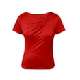 thumbnail image 5 of yoeyez Women Business Casual Tops Elegant Draped Neck Shirts Lightweight Short Sleeve Tunic Shirt Fashion Soft Comfy Work Blouse Red,L, 5 of 6