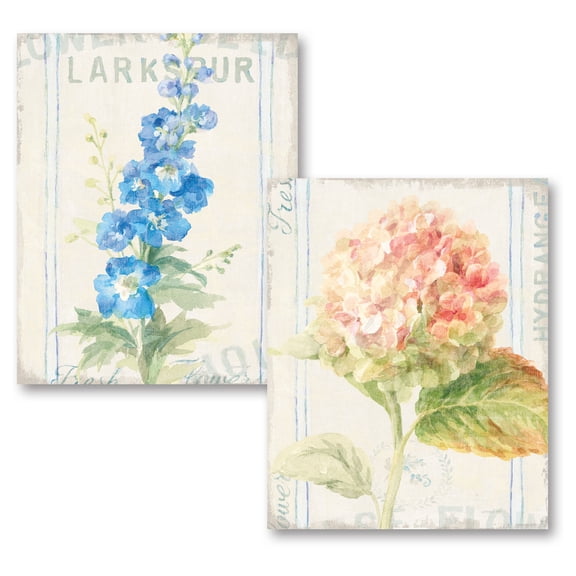 Gango Home Decor Cottage Floursack Florals VI & Floursack Florals VII by Danhui Nai (Printed on Paper); Two 16x20in Fine Art Paper Giclee Prints