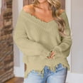 thumbnail image 2 of Timegard Sweaters for Women V Neck off Shoulder Pullover Irregularly Ripped Casual Loose Tops Fall Fashion, 2 of 6