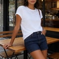 thumbnail image 6 of Tawop Jean Shorts for Women with Pockets Deep Blue Chinos Shorts, 6 of 6