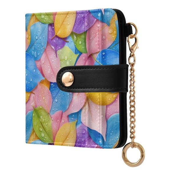 Womens Wallet PU Leather Bifold Small Purse with RFID Blocking Credit Card Holder Vibrantly Colored Leaves