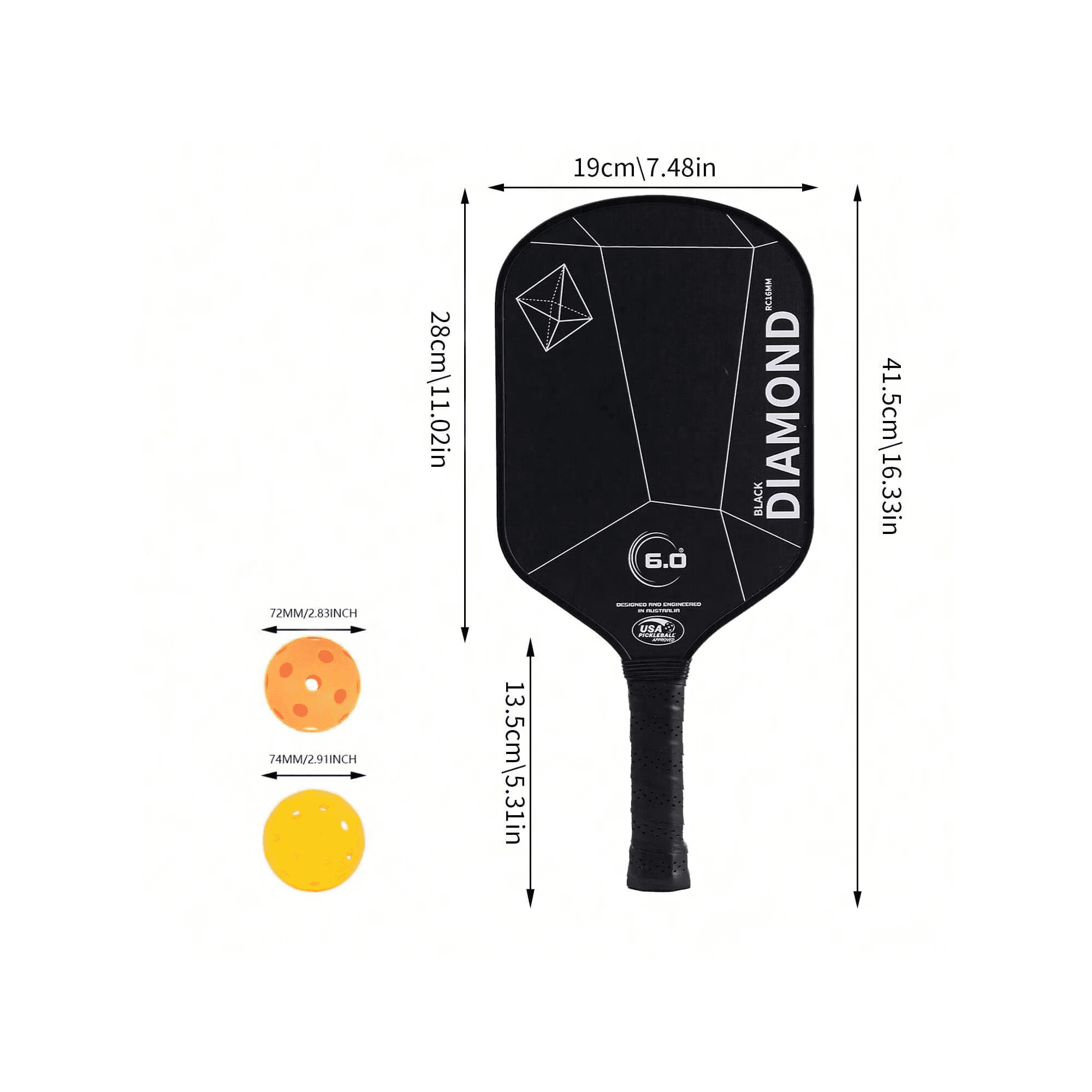6.0 Double DIAMOND T700 16MM PRO Carbon Fiber Textured Matte Spin Pickleball Paddle, Multiple Colors, Adult Professional Competition Paddle