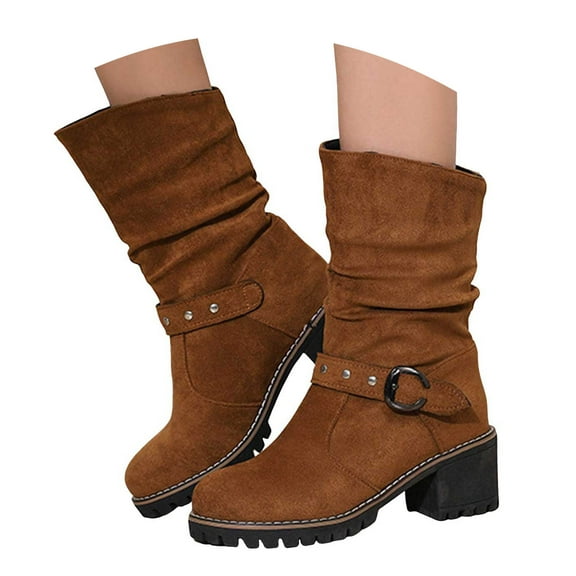 UngA Boots for Women Cowboy Cowgirl Boots for Women: Western Country High Heel Boots Suede Zipper Mid Calf Booties Khaki,6