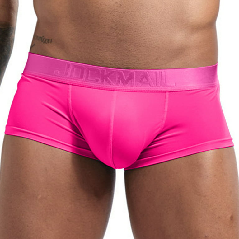Sksloeg Men's Boxer Briefs Stretch Cotton Moisture-Wicking Trunks  Underpants Men's Short Leg Underwear,Hot Pink L