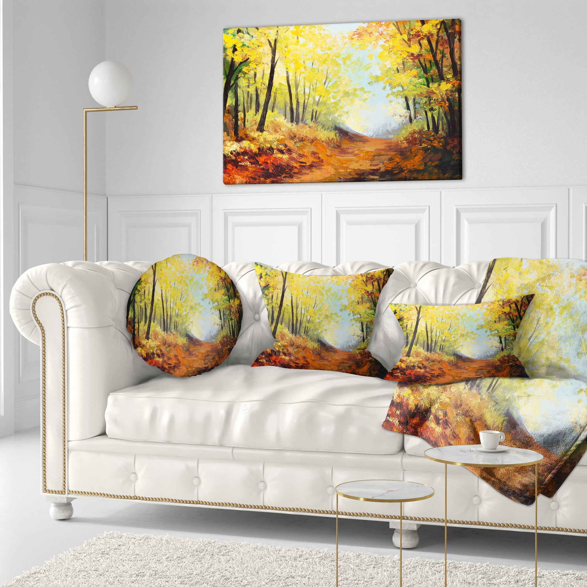 Designart Autumn Forest Pathway - Landscape Printed Throw Pillow - 12x20