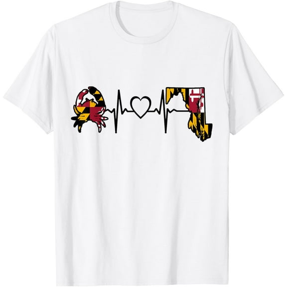 Maryland Flag Shirt Maryland Crab State Flag Heartbeat T-Shirt
