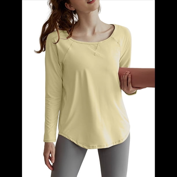 Camisetas Deportivas de Larga para Mujer, con Protección Solar UPF 50+, para Correr, Gimnasio, Secado Rápido Amarillo de Ganso M