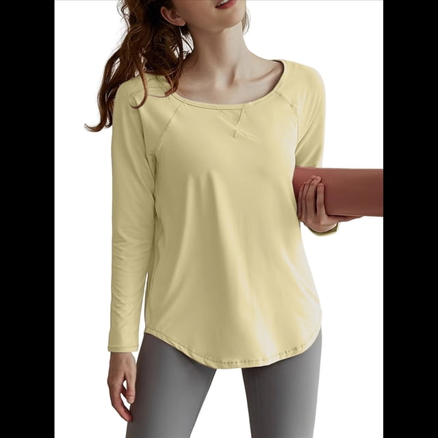 Camisetas Deportivas de Larga para Mujer, con Protección Solar UPF 50+, para Correr, Gimnasio, Secado Rápido Amarillo de Ganso L