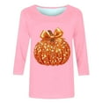 thumbnail image 3 of Uootdi Halloween 3/4 Sleeve Sweatshirts for Women Pumpkin Shirt Glitter Pumpkin Graphic Sweatshirt Casual Crewneck Gift Pull over Tops, 3 of 4