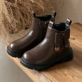 thumbnail image 2 of Girls Chelsea Boots Cute Bow Side Zipper Slip on Platform Waterproof Leather Fall Winter Ankle Booties Brown 11.5 Little Kids, 2 of 5