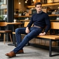 thumbnail image 6 of DENTOYOU Men's Regular Straight Fit Jean Pants Comfort Flex Waist Denim Jeans Blue 38, 6 of 7