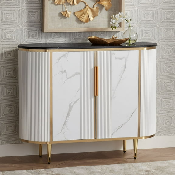 55 Downing Street Jodie Modern White Oval Console Table 38 1/4" x 15 1/4" with Storage Black Marble Tabletop for Living Room Home