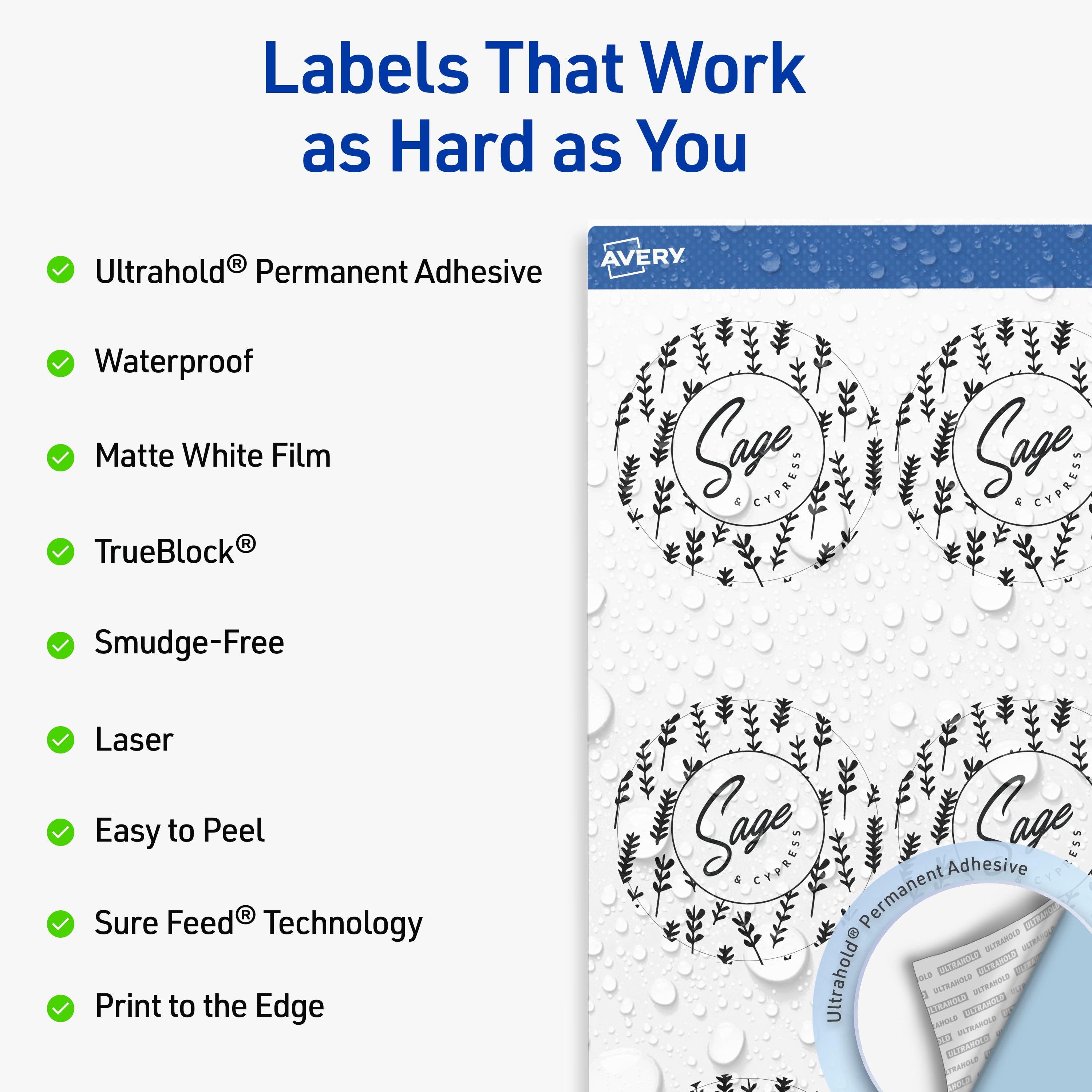 Avery Waterproof Round Labels, 2.5" Diameter, 900 Total