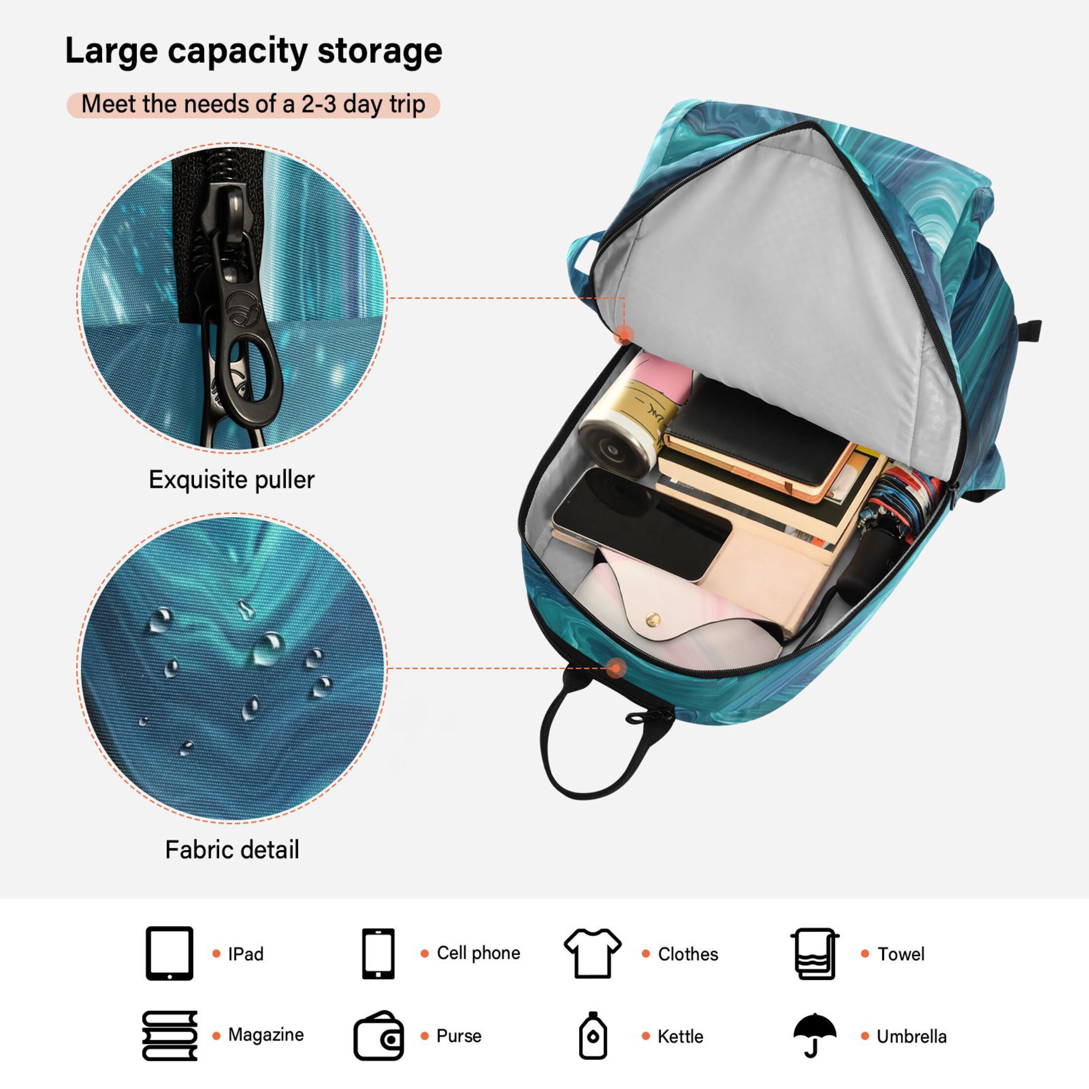 2 Racquet Holder Tennis Backpack Tennis Racket Covers Gym Bags Dark Blue Ocean Waves
