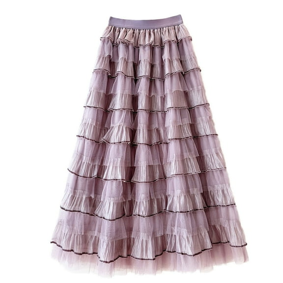 CZHGKM Skirts for Women Splicing Long Cake Skirt Fairy Half Body Skirt Sub Ladies Trendy Bottom Midi Skirt Purple