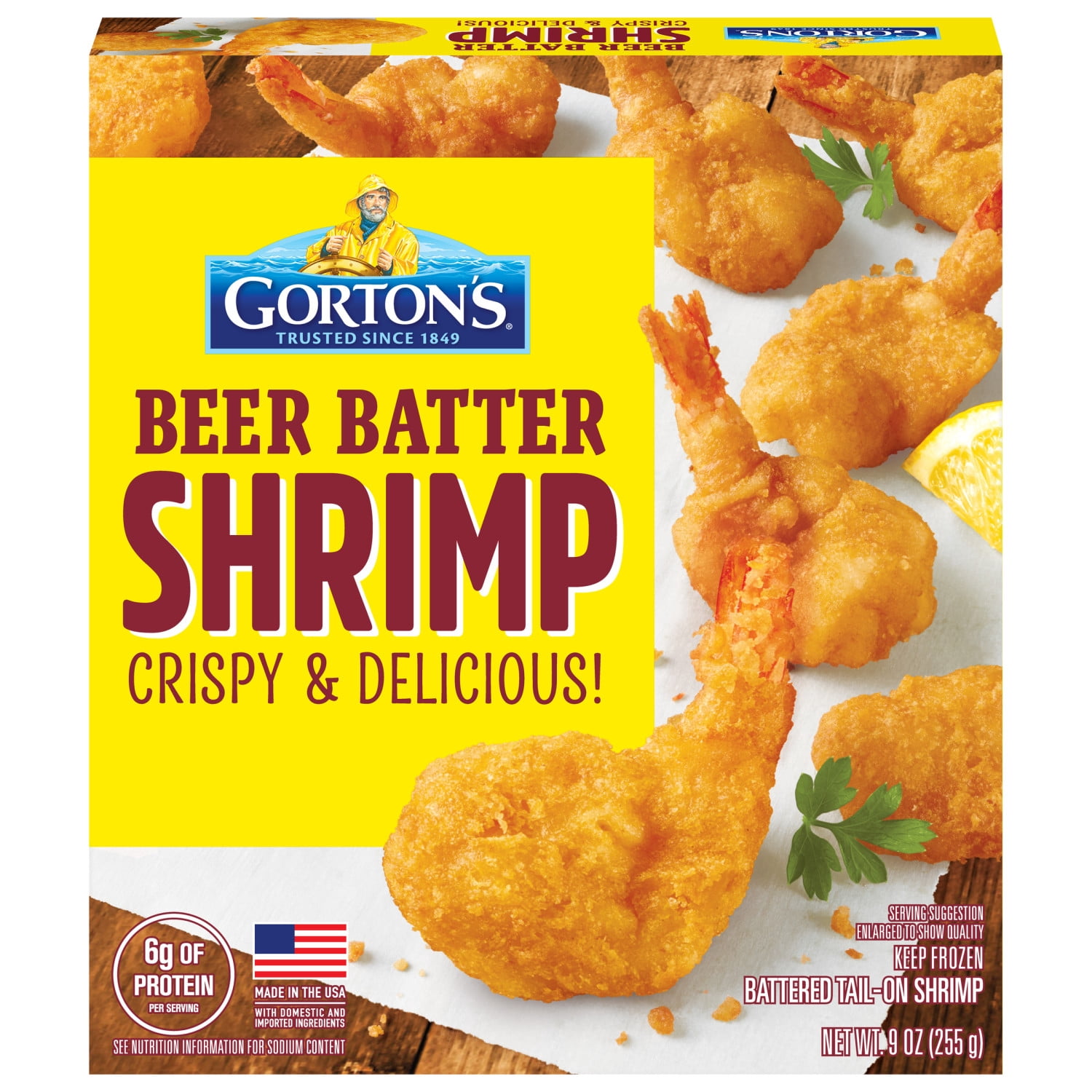 Gorton’s Beer Battered Whole Shrimp, Battered Tail-On Shrimp, Frozen, 9 Ounce Package
