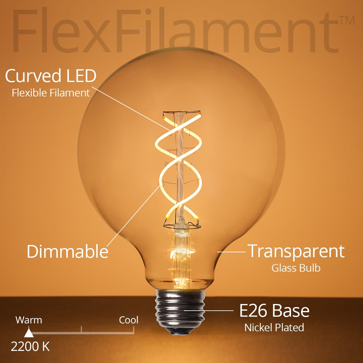 Wintergreen Lighting G125 FlexFilament LED Edison Globe Light Bulb, 5W Vintage LED Edison Bulb, Clear Finish