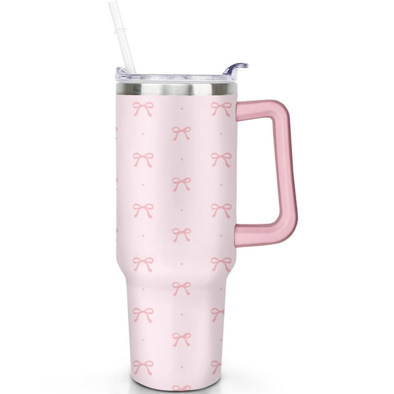 1pc Bow 40oz Tumbler with Straw & Handle - Insulated Stainless Steel Cup | Holiday Gift for Man Women (Christmas, Valentine's, Birthday)