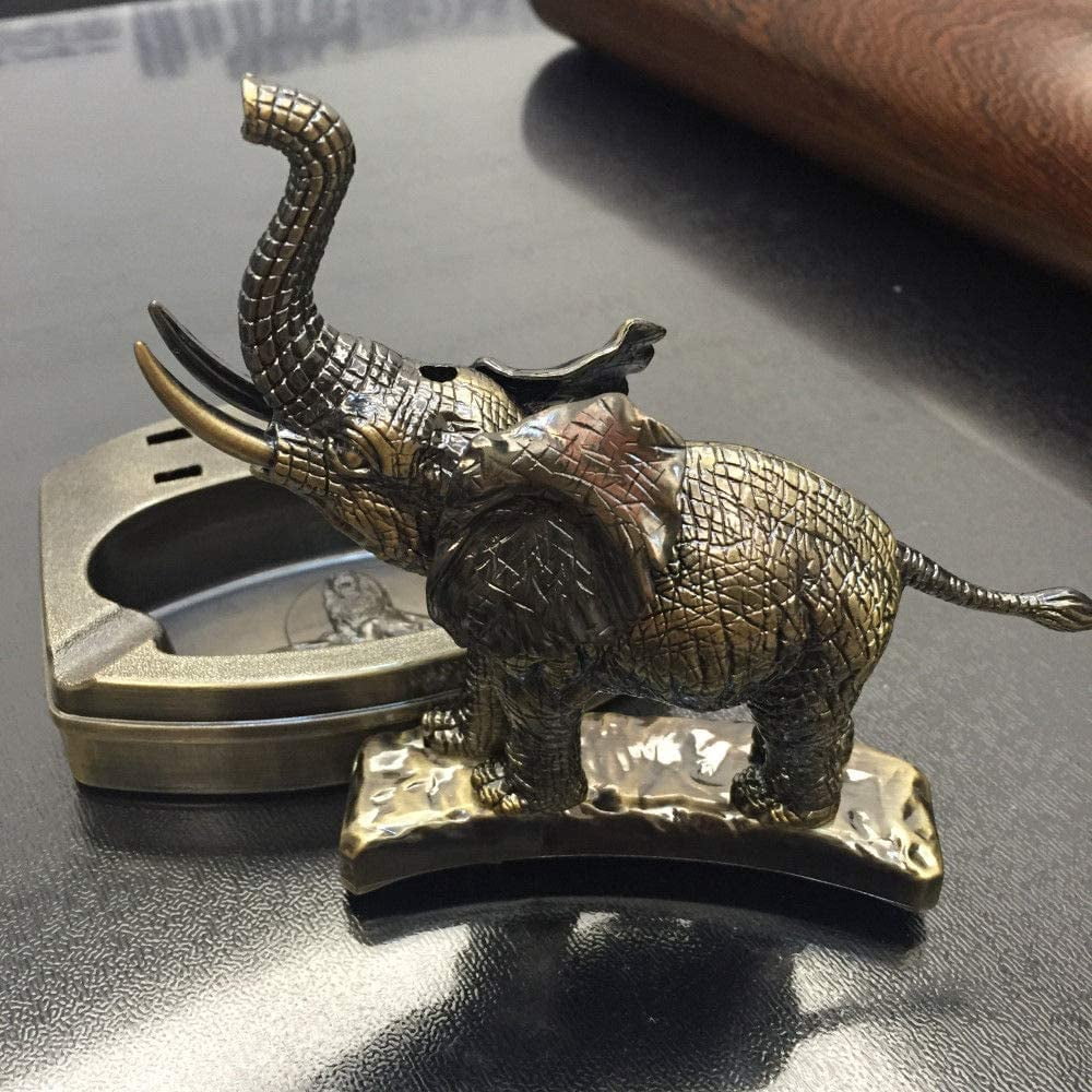 Piioket Elephant Shaped Cigarette Cigar Lighter Refillable Butane Gas Normal Flame Lighter with Ashtray Ash Tray