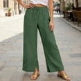 thumbnail image 2 of XAOFW Women's Casual Pants Solid Color Elastic Waist And Drawstring Ties Comfort Fit Wide Leg Trouser Daily Lounging Comfortable Trendy Slacks, 2 of 4