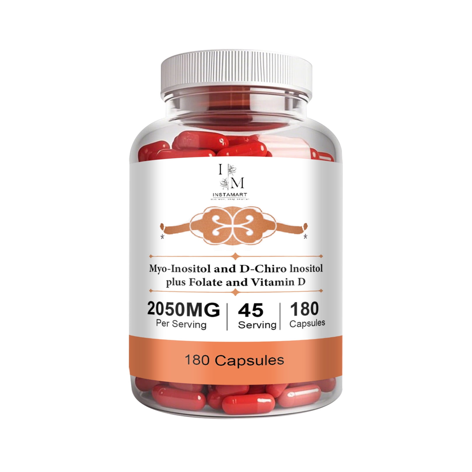 INSTAMART Myo-Inositol & D-Chiro Inositol Supplement for Women | 2050mg, Balanced 40:1 Ratio | Plus Folate & Vitamin D for Hormonal Balance, Regular Cycles & Ovarian Health | 180 Vegetarian Capsules