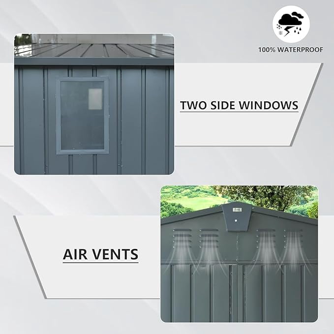 TOTAL Outdoor Storage Shed 11' x 9',Metal Steel Utility Tool Shed Storage House with Double Lockable Doors & Air Vents for Garden,Backyard,Lawn(Gray)
