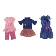 Wispy Walker Outfits, 3 Piece, Two Dresses & Striped Pants with Unicorn Top