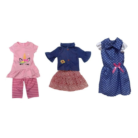 Wispy Walker Outfits, 3 Piece, Two Dresses & Striped Pants with Unicorn Top