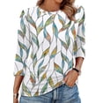 thumbnail image 2 of Ronuti Womens 3/4 Length Sleeve Tops Crewneck Ruched Summer Shirts 2026 Business Casual Outfits Blouses Spring Clothes, 2 of 7