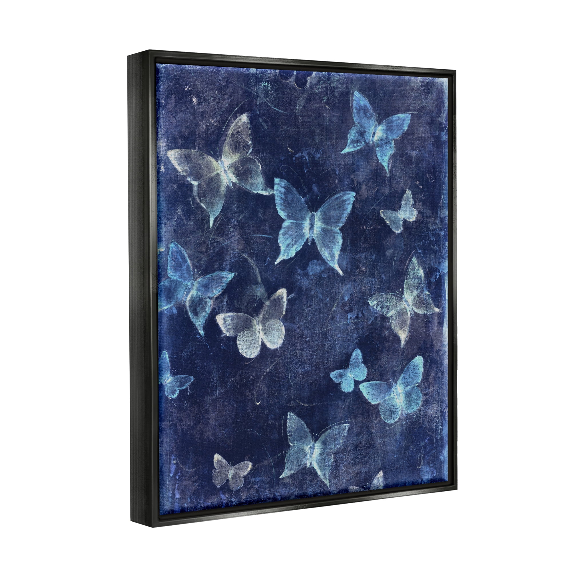 Stupell Industries Blue Abstract Butterflies Animals & Insects Painting Black Floater Framed Art Print Wall Art