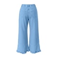 thumbnail image 6 of Juesizh Wide Leg Jeans for Women Plus Size Solid Color Caual Jeans Button Zipper Waist Ruffle Hem Long Denim Pants, S-3XL, 6 of 9