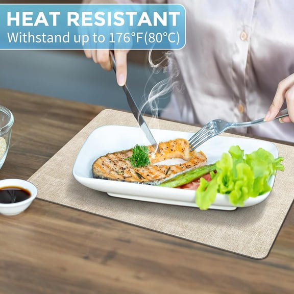Placemats, Heat Resistant Leather Placemats for Dining Table Set of 6, Waterproof Table Mats, Wipeable Place Mats Set of 6 Anti-Slip Table Placemat for Kitchen, Dining Room, Party, Beige