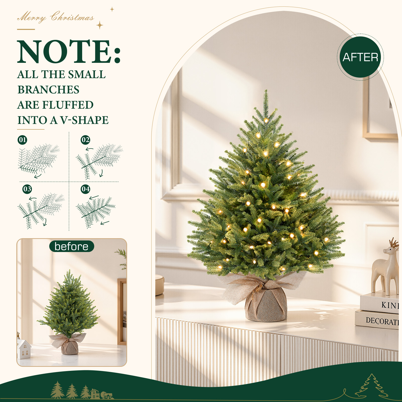 Lolsea 2ft Pre-Lit Artificial Mini Christmas Tree with LED Lights photo 5