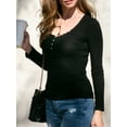 thumbnail image 4 of Doublju Women's Henley Neck Ribbed Top with Button (Plus Size Available), 4 of 4