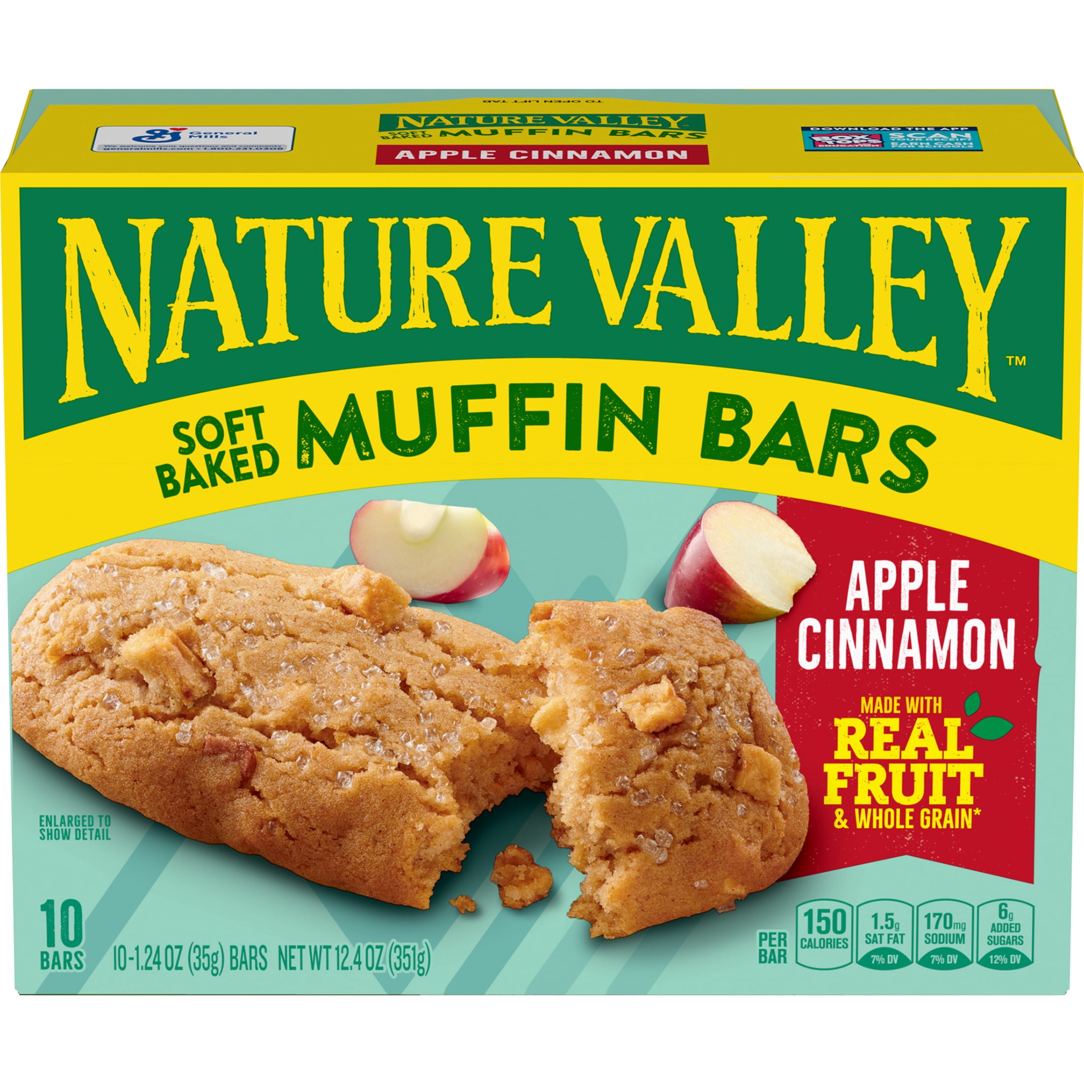 (6 pack) Nature Valley Soft Baked Muffin Bars, Apple Cinnamon, Snack Bars, 10 Bars, 12.4 oz