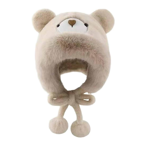 Gorro térmico con orejas de oso de peluche para adultos, ideal para escalada y esquí. Beige