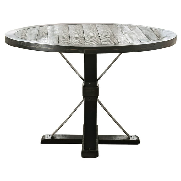 Furniture of America Flar Metal and Wood Round Dining Table, Antique Black