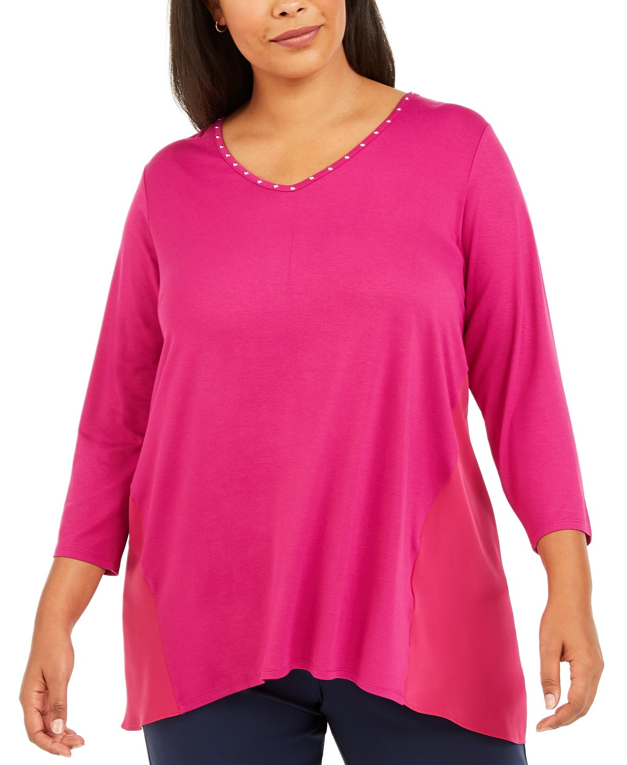 JM Collection Women's Plus Size Studded MixedMedia Top Pink Size 3