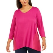 JM Collection Women's Plus Size Studded Mixed-Media Top Pink Size 3 Extra Large