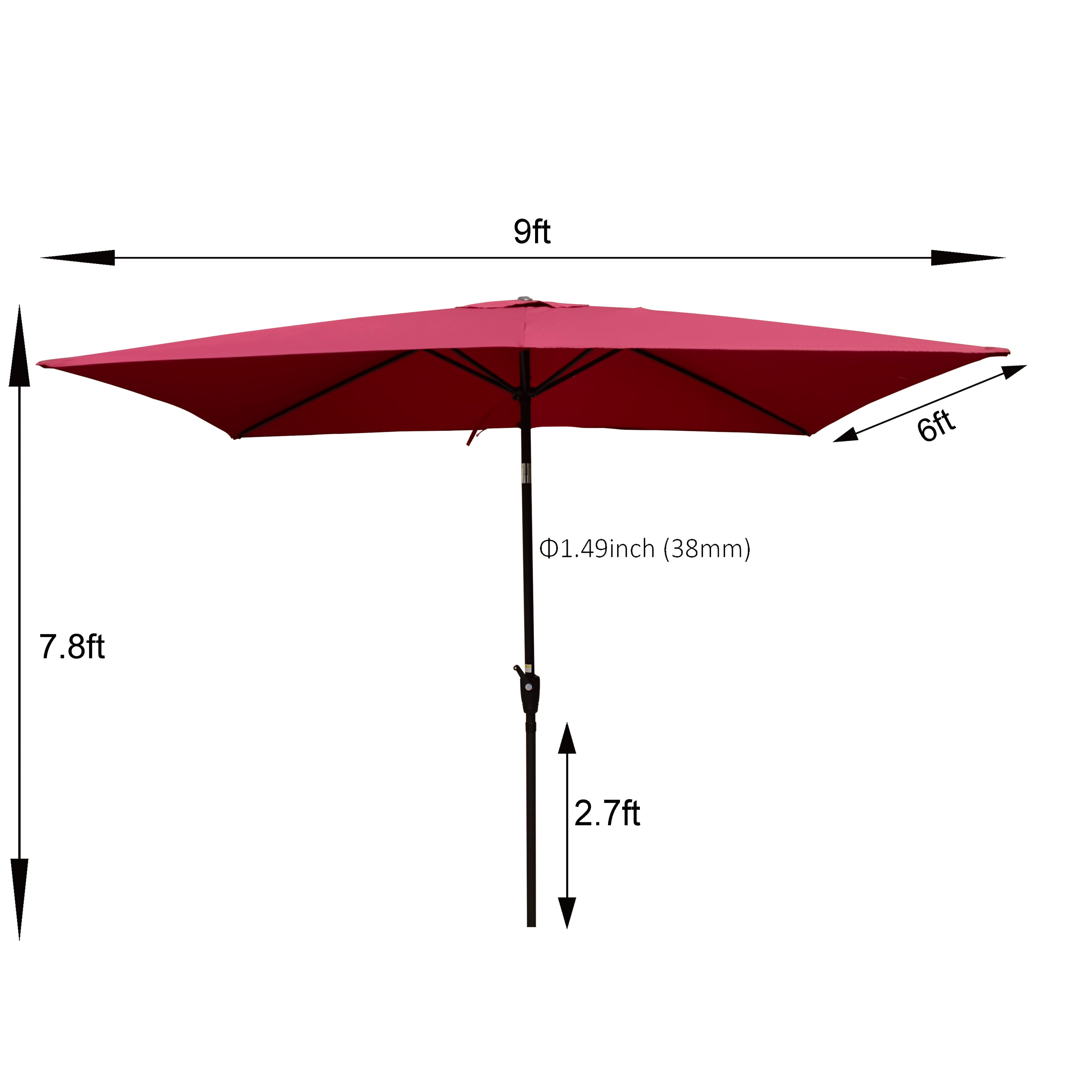 Royard Oaktree 6x9ft Patio Umbrella, Outdoor Rectangular Market Umbrella with Crank and Push Button Tilt, Outside UV Protection Sun Shade Table Umbrella for Garden Lawn Backyard Poolside, Burgundy