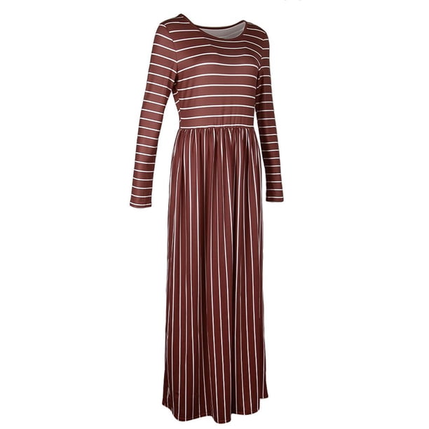 Vestido Maxi Despojado Elegante para Mujer Top Ajustable de Manga Larga Suave Transpirable Café XL Baoblaze vestido maxi a rayas