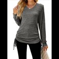 thumbnail image 1 of Camisetas para Mujer, Larga, Cuello en V, Básicas, Informales, Holgadas, Suaves, para Otoño. Gris Oscuro S, 1 of 10