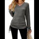 thumbnail image 1 of Camisetas para Mujer, Larga, Cuello en V, Básicas, Informales, Holgadas, Suaves, para Otoño. Gris Oscuro L, 1 of 10