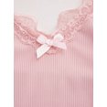 thumbnail image 4 of Women's Cute Ribbed Cami Tops Spaghetti Strap Bow Lace Trim Ruched Slim Fit Crop Tank Tops, 4 of 5
