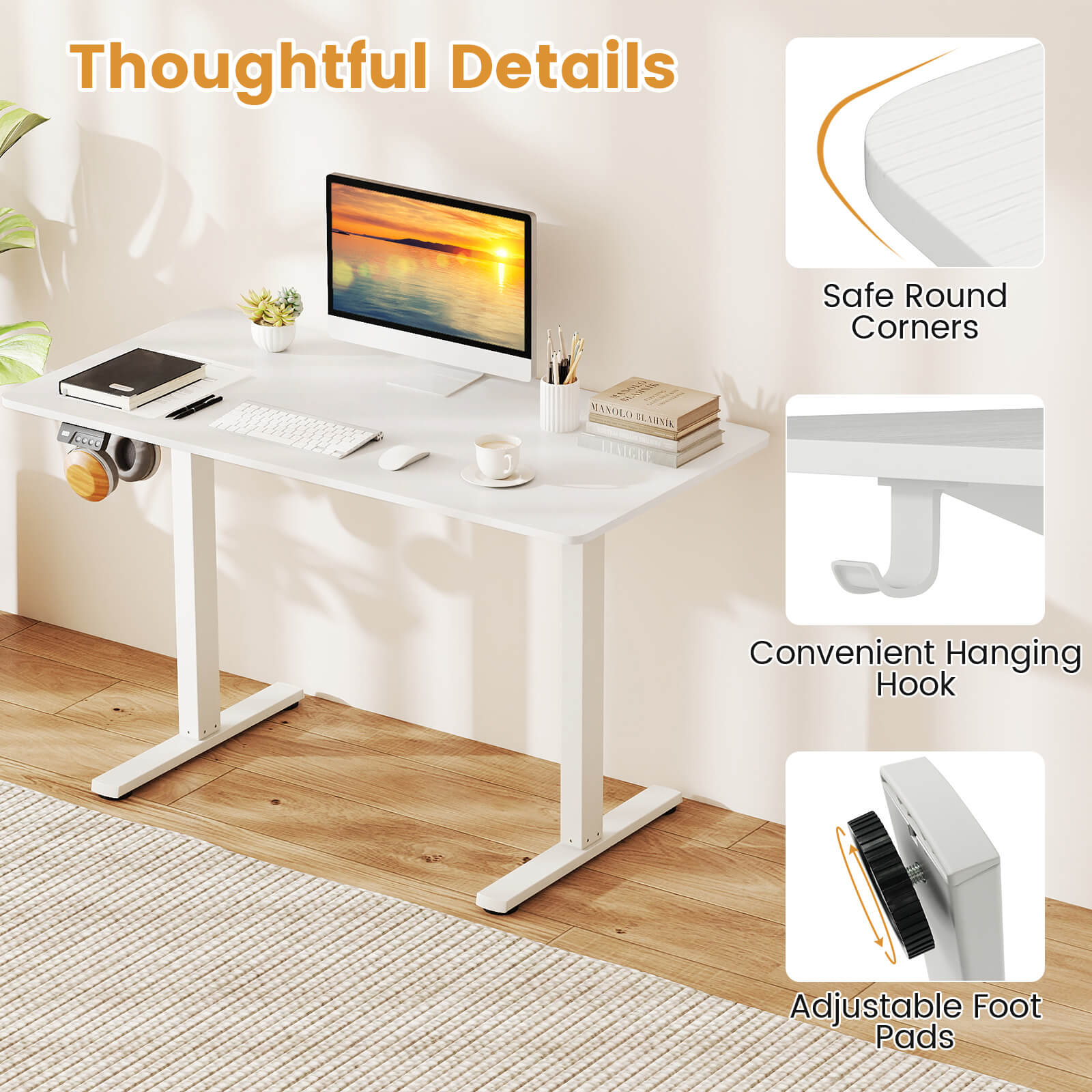 Costway 48” x 24” Electric Standing Desk with LED Display 2 Memory Height Settings for Home White