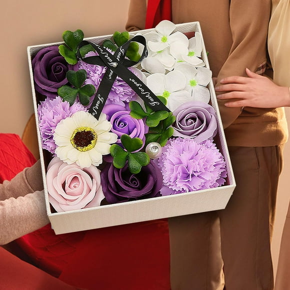 Jabón Caja de flores de rosas Jabón de baño de flores de rosas Regalo de lujo perfumado floral del día de San Valentín para sus mujeres, niñas, mamá, Púrpura