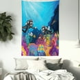 thumbnail image 3 of Deep Sea Tapestry, Scuba Diving Themed Cartoon Graphic of Divers with Vivid Coral and Fishes, Wall Hanging for Bedroom Living Room Dorm Decor, 60W X 80L Inches, Sky Blue Multicolor, by Ambesonne, 3 of 5