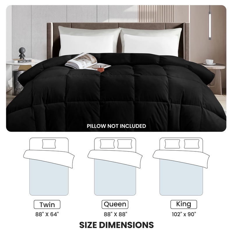 Lux Decor Premium King Comforter Down Alternative - All Season Box Stitched Quilted Duvet Insert with Corner Tabs, Machine Washable Bedding - Oekotex Certified - Black